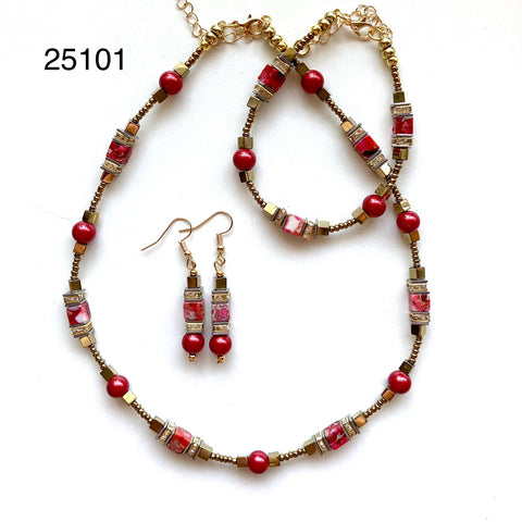 Red and Gold Gemstone Necklace - 25101N