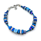 Blue Ceramic and Gemstone Cube Necklace - 22110N