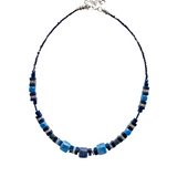 Blue Ceramic and Gemstone Cube Necklace - 22110N