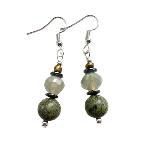 Green Serpentine and Crystal Earrings - 22120ER