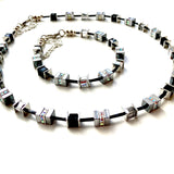 Black and Silver Hematite and Crystal Necklace - 23108