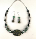 Green White and Silver Gemstone Necklace - 23120N