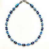 Blue Ceramic, Crystal & Gemstone Cube Necklace - 24118N