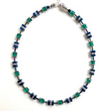 Blue and Green Hematite and Crystal Cube Necklace - 20202N