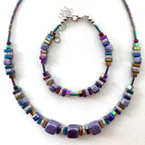 Purple Ceramic and Gemstone Cube Necklace - 22126N