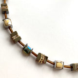 Golden Ceramic, Crystal & Gemstone Cube Necklace - 24120N