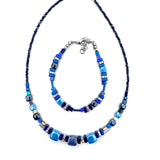 Blue Ceramic and Gemstone Cube Necklace - 22110N