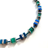 Blue and Green Hematite and Crystal Cube Necklace - 20202N