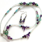 Long Fluorite and Hematite Gemstone Necklace - 23104N