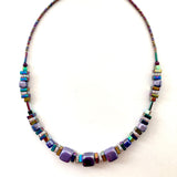 Purple Ceramic and Gemstone Cube Necklace - 22126N