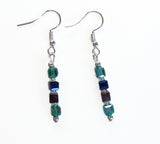 Blue/Green Crystal & Hematite Cube Earring - 19222ER